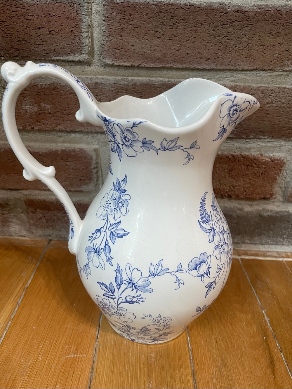 Spode Blue Floral White Pitcher Vase